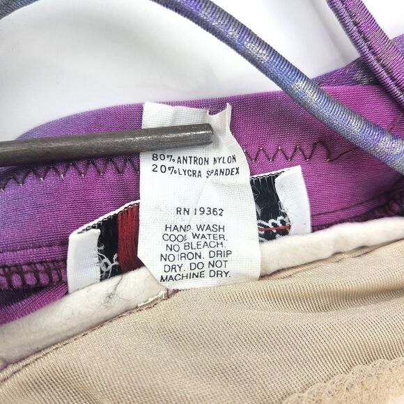 Vtg 80s Rose Marie Reid Rose Purple Pink Shimmery Silver Halter Swimsuit S/M/10 - Picture 12 of 16